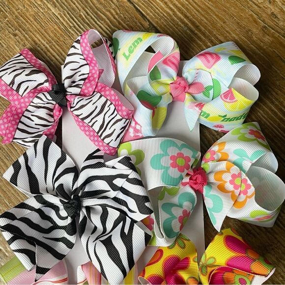 Handcrafted Large Boutique Style No-Slip Grippy Hair Bow Bundle Set of 10 - Picture 3 of 7